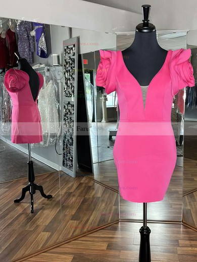 Sheath/Column V-neck Stretch Crepe Short/Mini Short Prom Dresses With Flower(s) #Favs020020110685