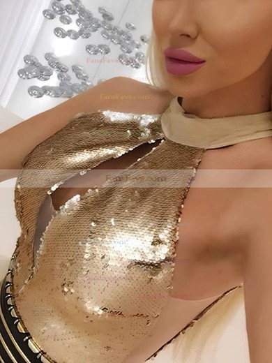 A-line High Neck Tulle Sequined Short/Mini Short Prom Dresses #Favs020020111316