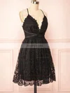 A-line V-neck Lace Short/Mini Short Prom Dresses With Sashes / Ribbons #Favs020020109922