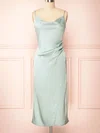 Sheath/Column Cowl Neck Silk-like Satin Tea-length Short Prom Dresses With Ruffles #Favs020020109923