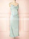 Sheath/Column Cowl Neck Silk-like Satin Tea-length Short Prom Dresses With Ruffles #Favs020020109923