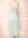 Sheath/Column Cowl Neck Silk-like Satin Tea-length Short Prom Dresses With Ruffles #Favs020020109923