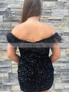 Sheath/Column Off-the-shoulder Sequined Short/Mini Short Prom Dresses With Feathers / Fur #Favs020020110688