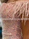 Sheath/Column Off-the-shoulder Sequined Short/Mini Short Prom Dresses With Feathers / Fur #Favs020020110688
