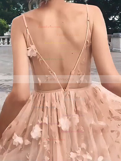 A-line V-neck Lace Tulle Ankle-length Short Prom Dresses With Appliques Lace #Favs020020111318