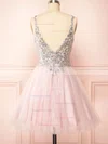 A-line V-neck Tulle Short/Mini Short Prom Dresses With Lace #Favs020020109925