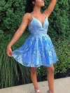 A-line V-neck Lace Short/Mini Appliques Lace Short Prom Dresses #Favs020020109007
