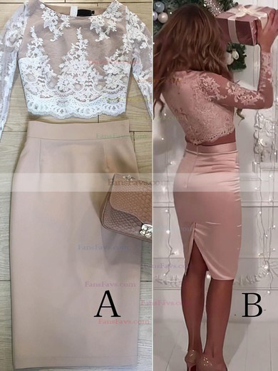 Sheath/Column Scoop Neck Jersey Knee-length Short Prom Dresses With Appliques Lace #Favs020020111320