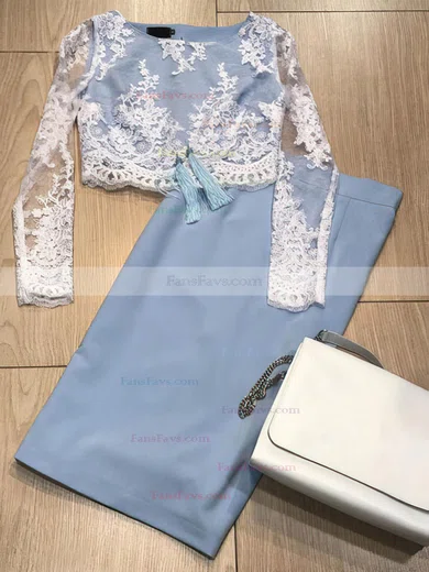 Sheath/Column Scoop Neck Jersey Knee-length Short Prom Dresses With Appliques Lace #Favs020020111320