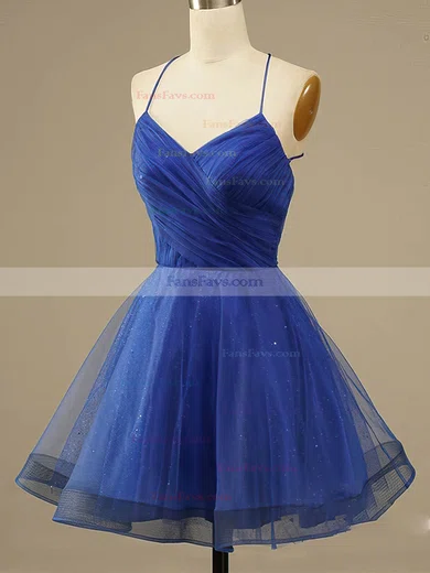 A-line V-neck Tulle Short/Mini Short Prom Dresses With Ruffles #Favs020020109927