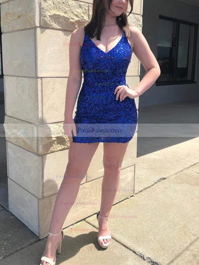 Sheath/Column V-neck Sequined Short/Mini Short Prom Dresses #Favs020020109928