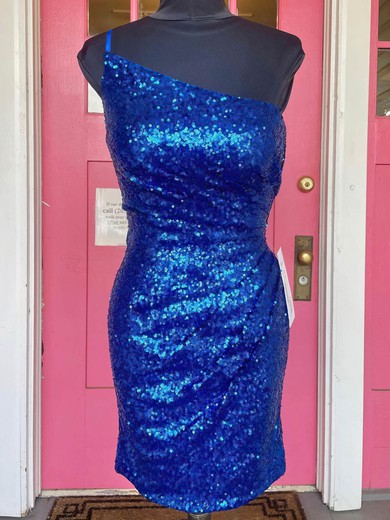 Sheath/Column One Shoulder Sequined Short/Mini Short Prom Dresses With Ruffles #Favs020020109930