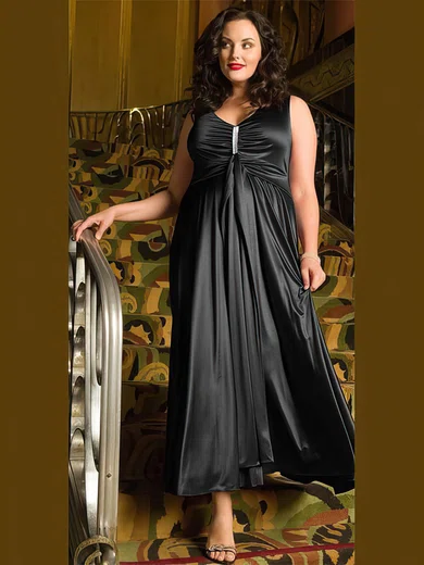 A-line Scoop Neck Satin Ankle-length Ruffles prom dress #Favs020105981