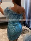 Sheath/Column One Shoulder Sequined Short/Mini Short Prom Dresses With Feathers / Fur #Favs020020109932