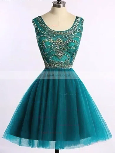 A-line Scoop Neck Tulle Short/Mini Beading Short Prom Dresses #Favs020020109015