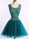 A-line Scoop Neck Tulle Short/Mini Beading Short Prom Dresses #Favs020020109015