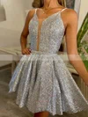 A-line V-neck Glitter Short/Mini Short Prom Dresses With Beading #Favs020020111331