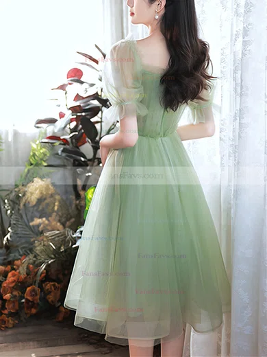 A-line Square Neckline Tulle Knee-length Short Prom Dresses #Favs020020109935