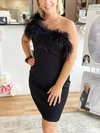 Sheath/Column One Shoulder Stretch Crepe Short/Mini Short Prom Dresses With Feathers / Fur #Favs020020110700