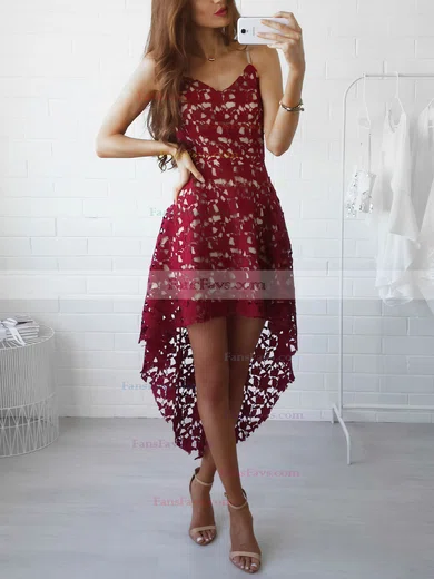 A-line V-neck Lace Asymmetrical Short Prom Dresses #Favs020020109018