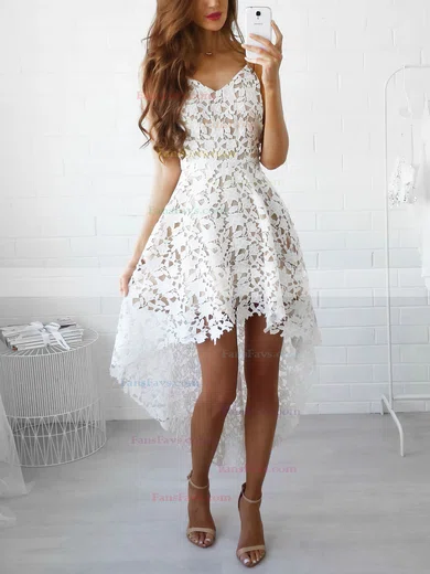 A-line V-neck Lace Asymmetrical Short Prom Dresses #Favs020020109018