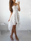 A-line V-neck Lace Asymmetrical Short Prom Dresses #Favs020020109018