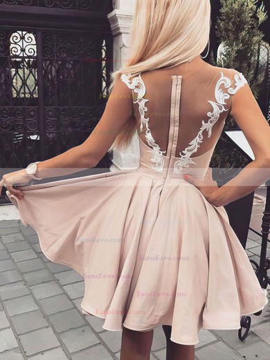 A-line Scoop Neck Silk-like Satin Short/Mini Appliques Lace Short Prom Dresses #Favs020020109020