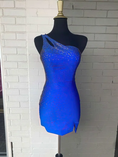 Sheath/Column One Shoulder Silk-like Satin Short/Mini Short Prom Dresses With Split Front #Favs020020110703