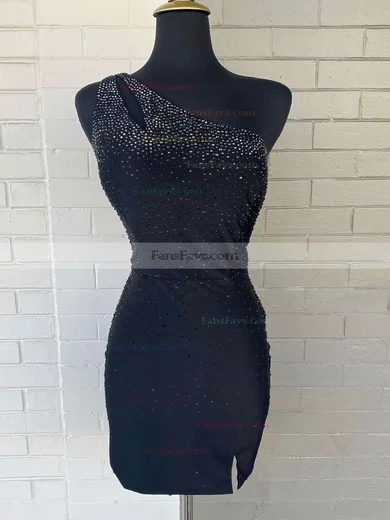 Sheath/Column One Shoulder Silk-like Satin Short/Mini Short Prom Dresses With Split Front #Favs020020110703