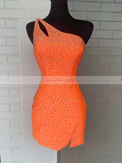 Sheath/Column One Shoulder Silk-like Satin Short/Mini Short Prom Dresses With Split Front #Favs020020110703