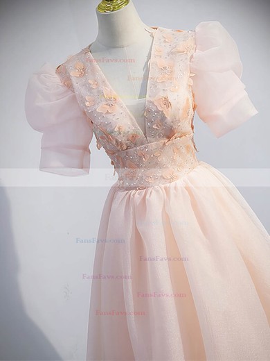 A-line V-neck Organza Knee-length Short Prom Dresses #Favs020020109938