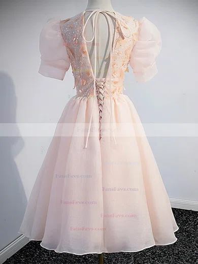 A-line V-neck Organza Knee-length Short Prom Dresses #Favs020020109938