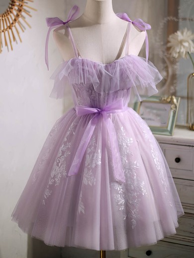 A-line Sweetheart Tulle Short/Mini Short Prom Dresses With Lace #Favs020020109939