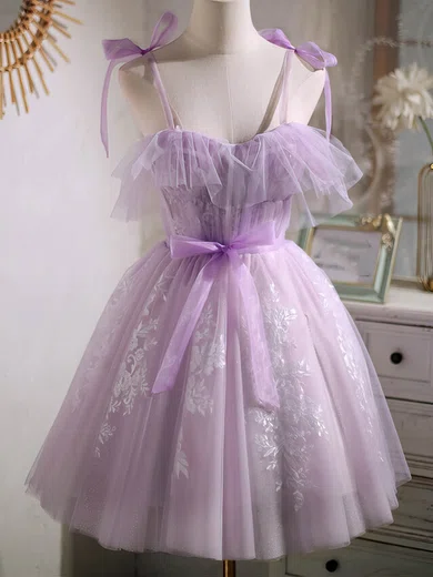 A-line Sweetheart Tulle Short/Mini Short Prom Dresses With Lace #Favs020020109939