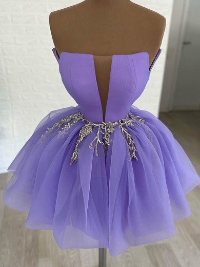 Ball Gown Strapless Tulle Short/Mini Short Prom Dresses With Beading #Favs020020111338