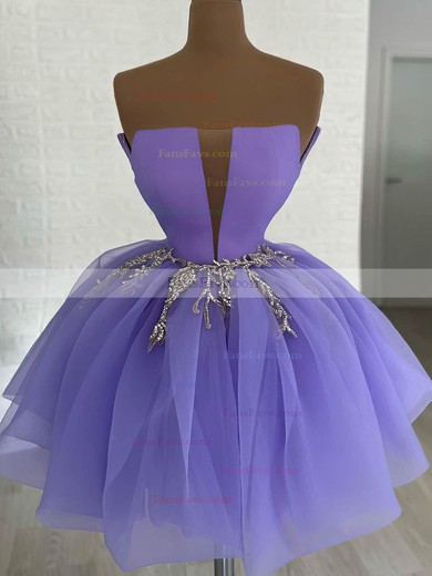 Ball Gown Strapless Tulle Short/Mini Short Prom Dresses With Beading #Favs020020111338