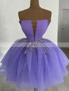 Ball Gown Strapless Tulle Short/Mini Short Prom Dresses With Beading #Favs020020111338