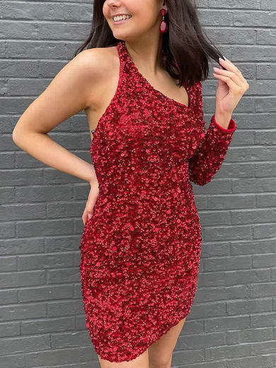 Sheath/Column One Shoulder Sequined Short/Mini Short Prom Dresses #Favs020020111339