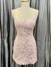 Sheath/Column Scoop Neck Tulle Short/Mini Short Prom Dresses With Lace #Favs020020109943