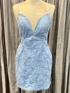 Sheath/Column V-neck Tulle Short/Mini Short Prom Dresses With Lace #Favs020020109944