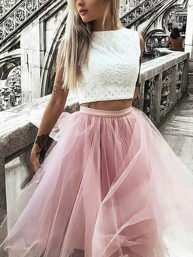 A-line Scoop Neck Lace Tulle Short/Mini Short Prom Dresses #Favs020020109028