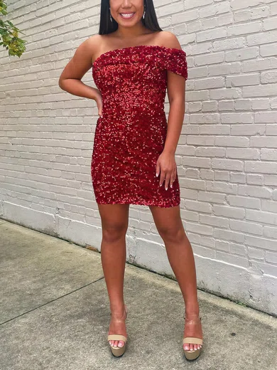 Sheath/Column Off-the-shoulder Sequined Short/Mini Short Prom Dresses #Favs020020110710