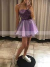 A-line Sweetheart Lace Tulle Short/Mini Short Prom Dresses With Appliques Lace #Favs020020111343