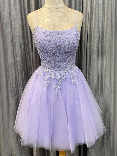 A-line Scoop Neck Tulle Short/Mini Short Prom Dresses With Lace #Favs020020109945