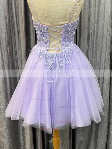 A-line Scoop Neck Tulle Short/Mini Short Prom Dresses With Lace #Favs020020109945