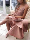 A-line V-neck Silk-like Satin Asymmetrical Appliques Lace Short Prom Dresses #Favs020020109029