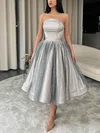 A-line Strapless Glitter Tea-length Short Prom Dresses #Favs020020111344