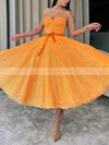 A-line Sweetheart Glitter Tea-length Short Prom Dresses With Sashes / Ribbons #Favs020020111345