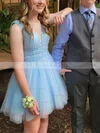 A-line V-neck Tulle Short/Mini Short Prom Dresses With Beading #Favs020020110713