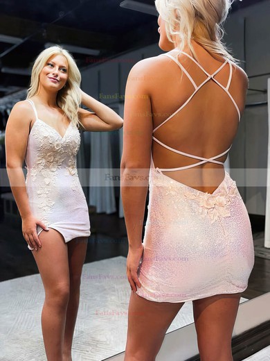 Sheath/Column V-neck Sequined Short/Mini Short Prom Dresses With Lace #Favs020020110714